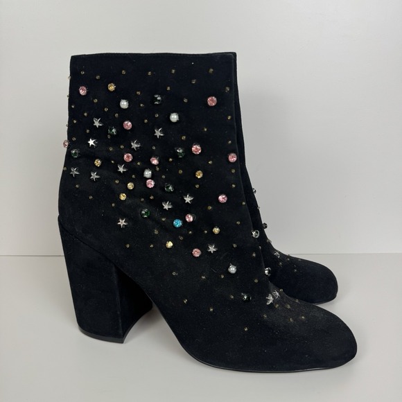 Steve Madden Star Crystal Embellished Studded Georgia‎ Ankle Booties Black Sz 10 - Picture 1 of 6